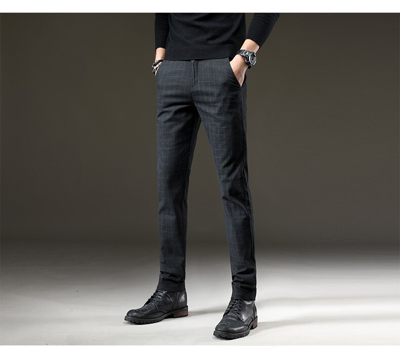 jantour Brand Pants Men Casual Elastic Long Trousers Male Cotton plaid gray Work Pant men's autumn Winter big size 28-38 jantour Brand Pants Men Casual Elastic Long Trousers Male Cotton plaid gray Work Pant men's autumn Winter big size 28-38
