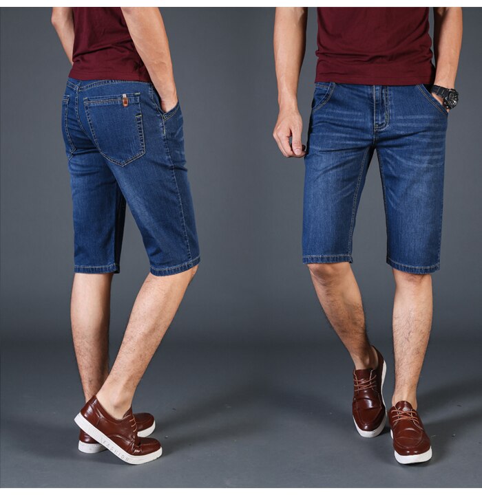 Big Size 40 42 44 46 Summer New Men Business Denim Shorts Fashion Casual Stretch Slim Blue Thin Short Jeans Male