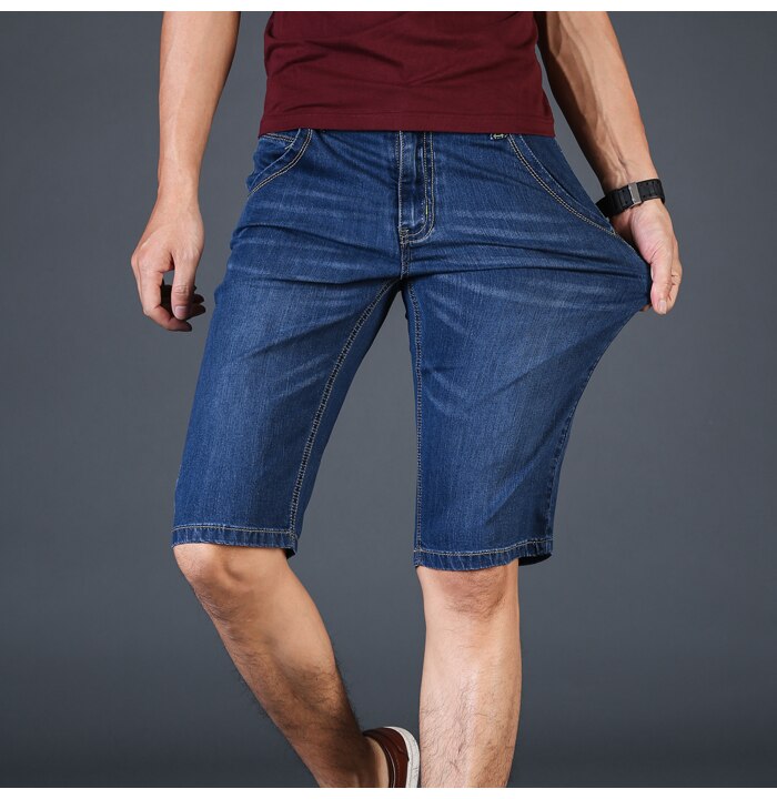 Big Size 40 42 44 46 Summer New Men Business Denim Shorts Fashion Casual Stretch Slim Blue Thin Short Jeans Male