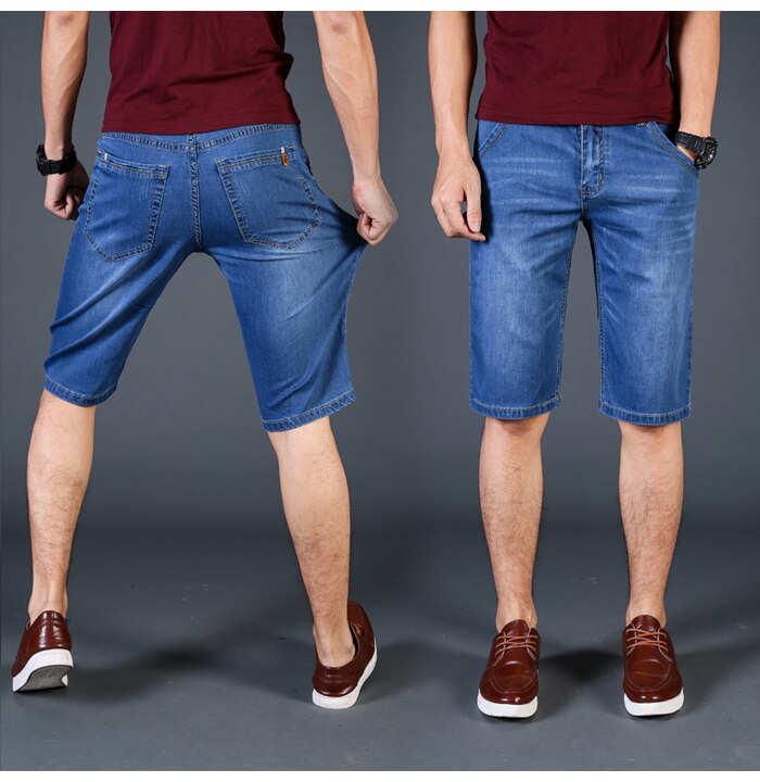 Big Size 40 42 44 46 Summer New Men Business Denim Shorts Fashion Casual Stretch Slim Blue Thin Short Jeans Male