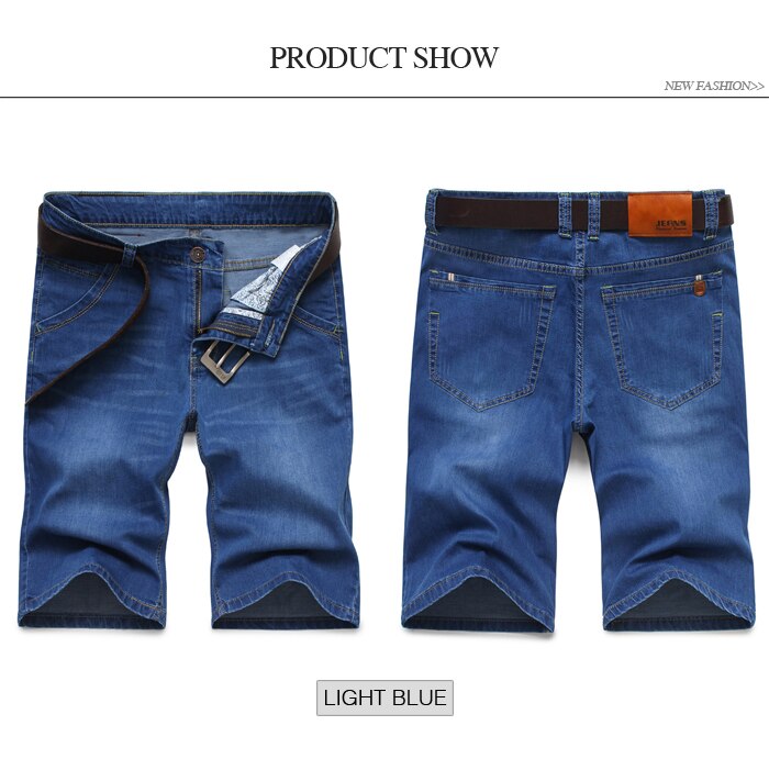 2019Summer Brand Stretch Thin high quality cotton Denim Jeans male Short Men Knee Length Soft blue casual Shorts Plus Size 28-46