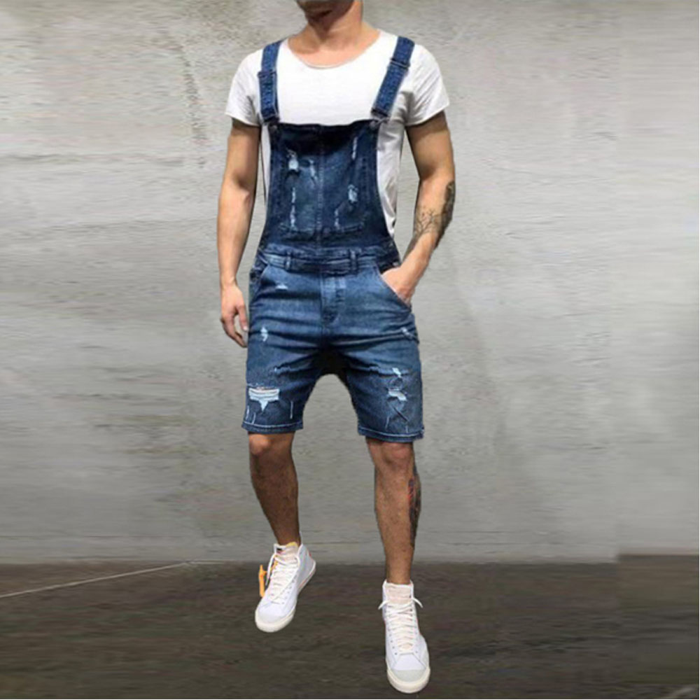 2020 Oversize Fashion Men's Ripped Jeans Jumpsuits Shorts Summer Hi Street Distressed Denim Bib Overalls For Man Suspender Pants