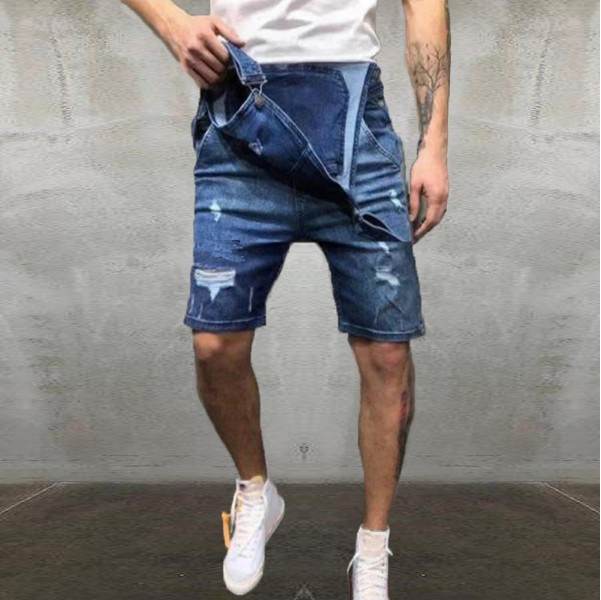 2020 Oversize Fashion Men's Ripped Jeans Jumpsuits Shorts Summer Hi Street Distressed Denim Bib Overalls For Man Suspender Pants