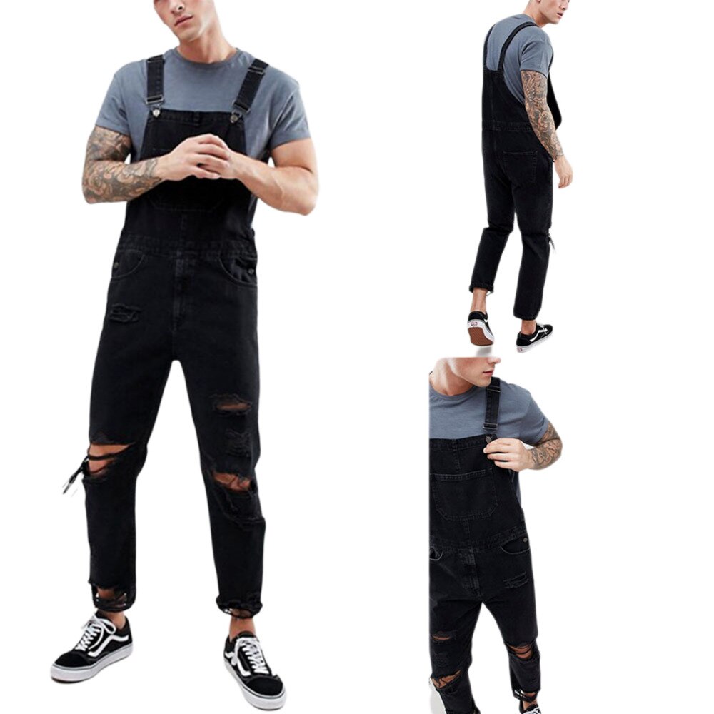 2020 Oversize Fashion Men's Ripped Jeans Jumpsuits Shorts Summer Hi Street Distressed Denim Bib Overalls For Man Suspender Pants