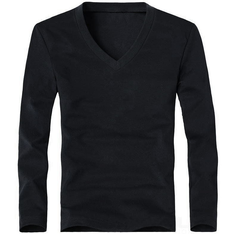 2021 Elastic Mens T-Shirt V-Neck Long Sleeve Men T Shirt For Male Lycra And Cotton T-Shirts Man Clothing TShirt Brand Tees