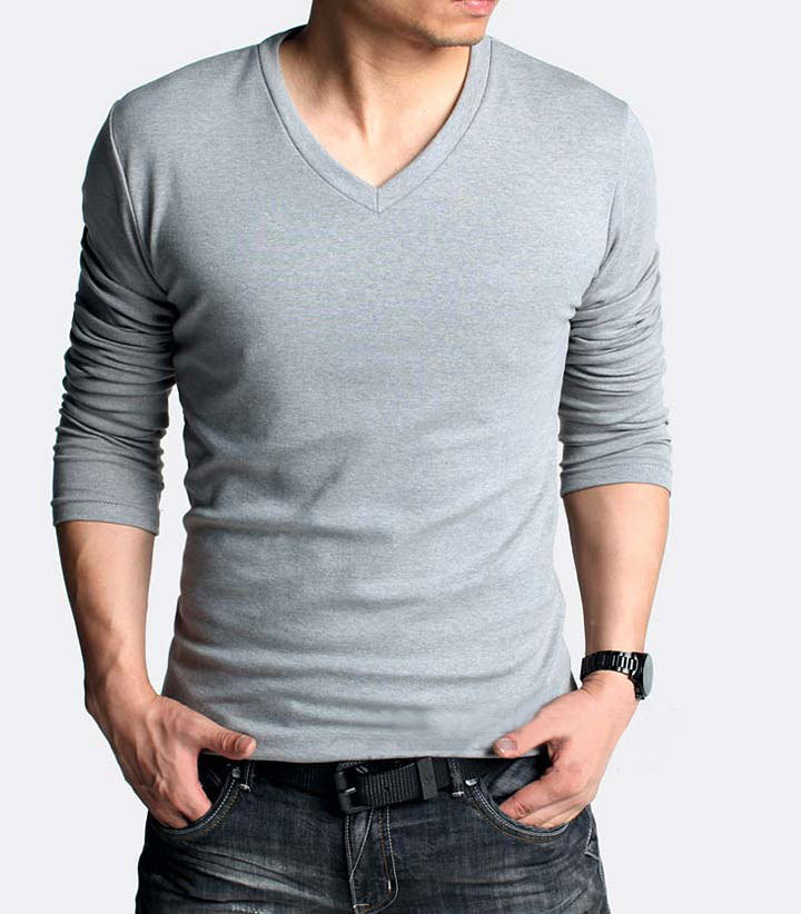 2021 Elastic Mens T-Shirt V-Neck Long Sleeve Men T Shirt For Male Lycra And Cotton T-Shirts Man Clothing TShirt Brand Tees
