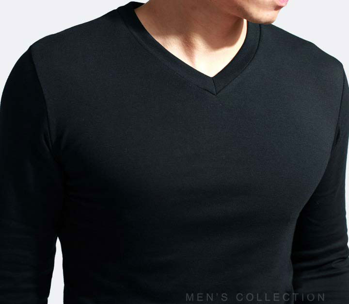 2021 Elastic Mens T-Shirt V-Neck Long Sleeve Men T Shirt For Male Lycra And Cotton T-Shirts Man Clothing TShirt Brand Tees