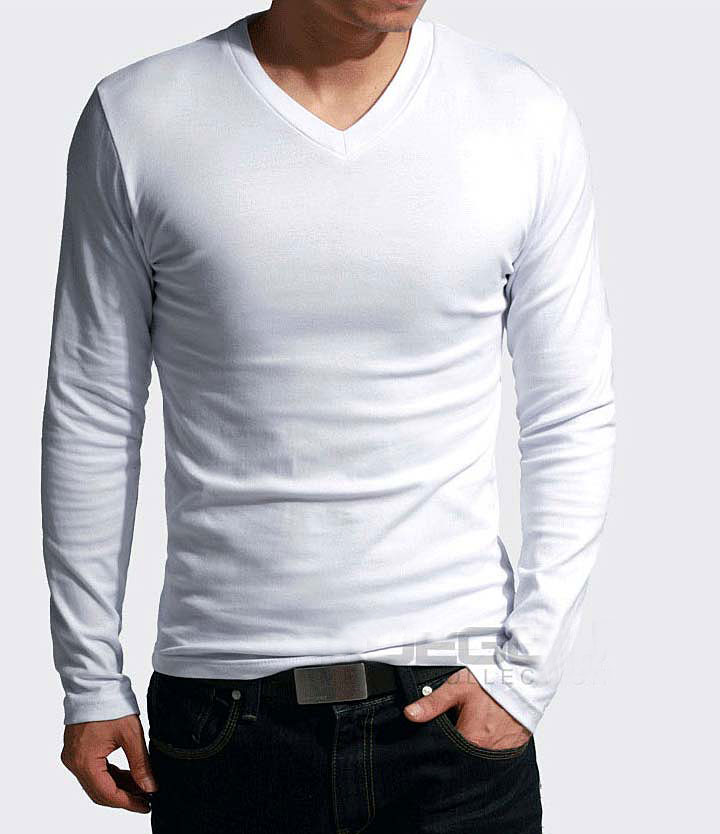 2021 Elastic Mens T-Shirt V-Neck Long Sleeve Men T Shirt For Male Lycra And Cotton T-Shirts Man Clothing TShirt Brand Tees