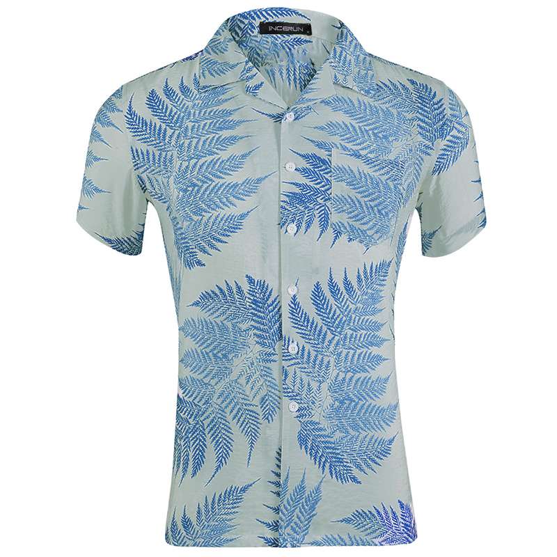 INCERUN Men Short Sleeve Lapel Printed Shirt Tropical Leaf Pattern Floral Shirt Casual Summer Hawaiian Holiday Camisa Tops S-5XL INCERUN Men Short Sleeve Lapel Printed Shirt Tropical Leaf Pattern Floral Shirt Casual Summer Hawaiian Holiday Camisa Tops S-5XL
