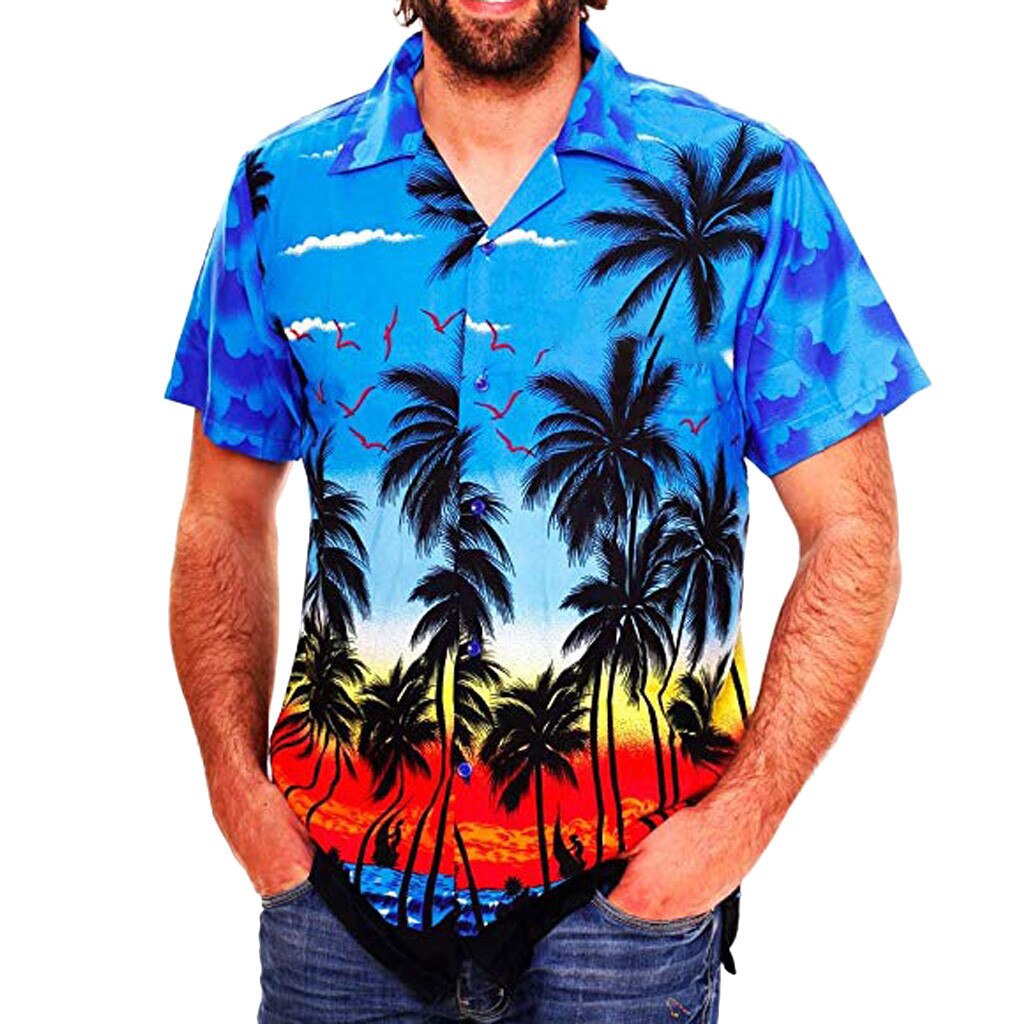 Short Sleeve Coconut Tree Printed Shirt Men Hawaiian Style Casual Loose Print Shirt for Men Loose Summer Beach Shirt Tops Short Sleeve Coconut Tree Printed Shirt Men Hawaiian Style Casual Loose Print Shirt for Men Loose Summer Beach Shirt Tops