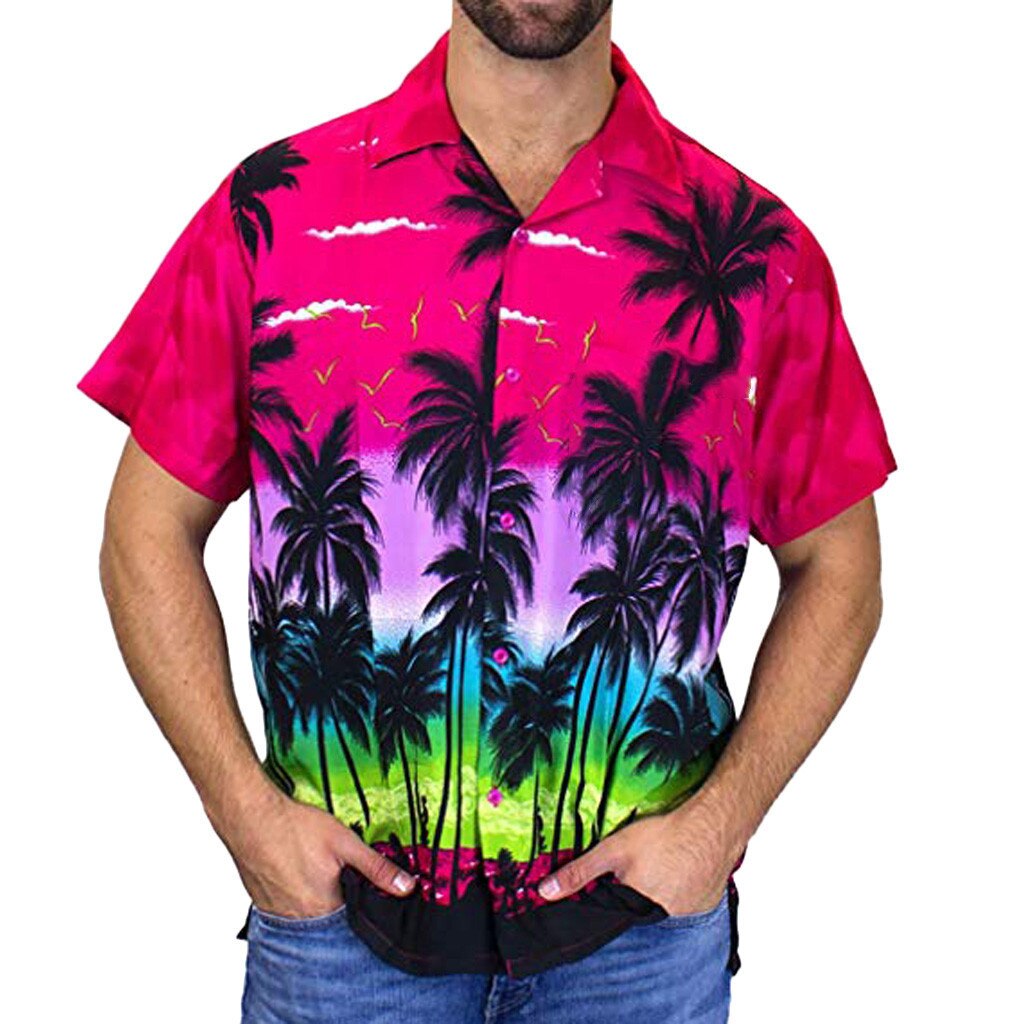 Short Sleeve Coconut Tree Printed Shirt Men Hawaiian Style Casual Loose Print Shirt for Men Loose Summer Beach Shirt Tops Short Sleeve Coconut Tree Printed Shirt Men Hawaiian Style Casual Loose Print Shirt for Men Loose Summer Beach Shirt Tops