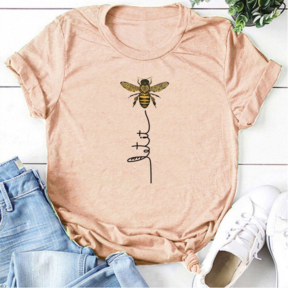 Women's Short Sleeve T-Shirt with Bee Print Women's Short Sleeve T-Shirt with Bee Print
