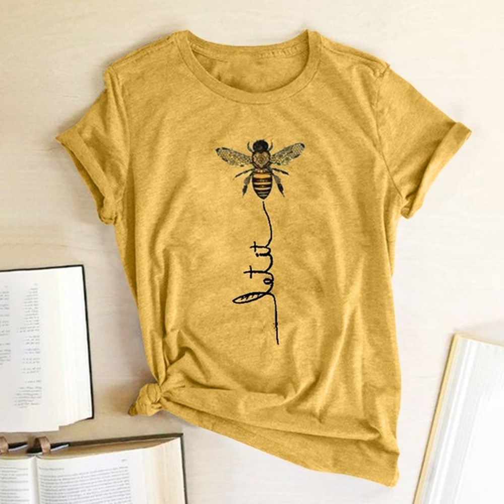 Women's Short Sleeve T-Shirt with Bee Print Women's Short Sleeve T-Shirt with Bee Print