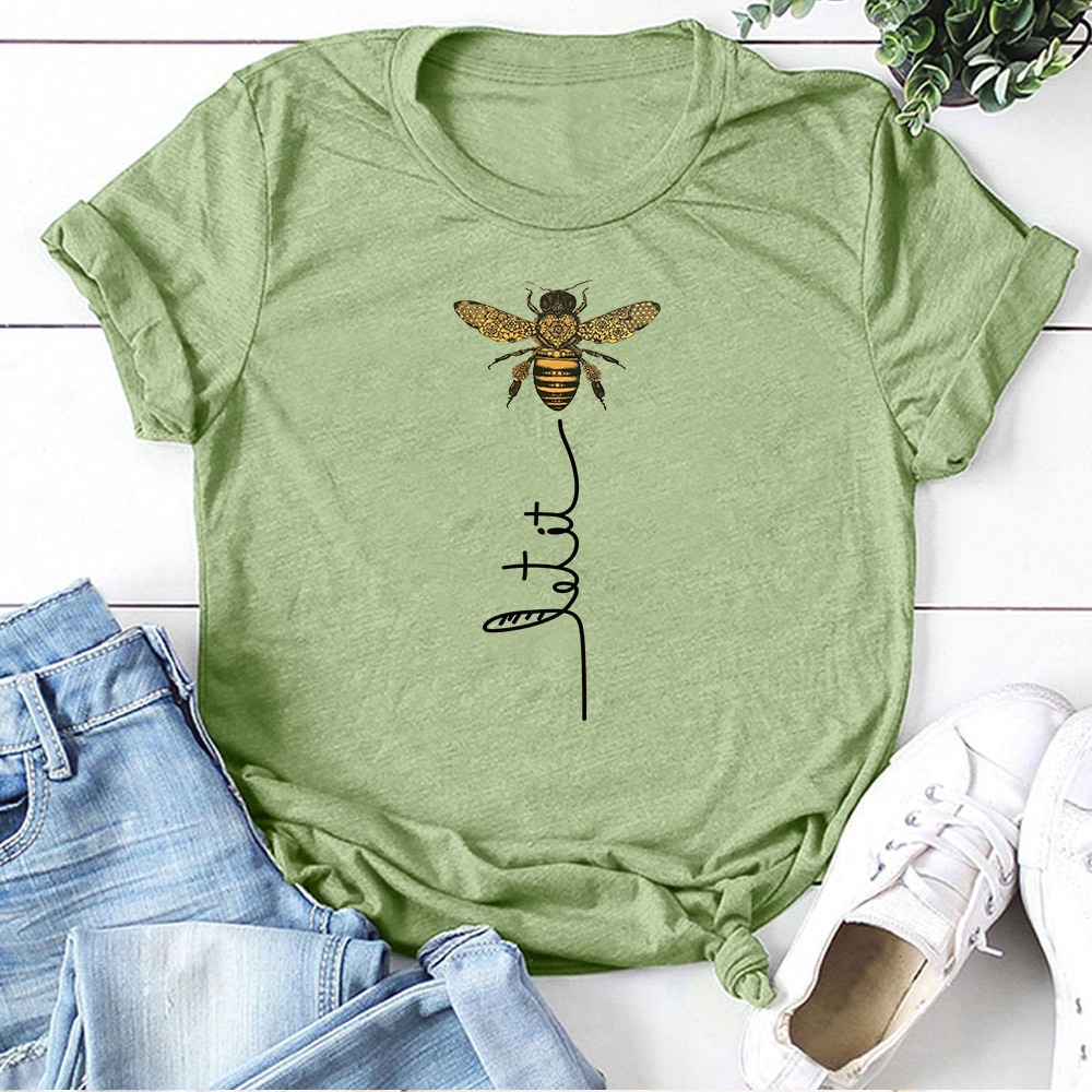 Women's Short Sleeve T-Shirt with Bee Print Women's Short Sleeve T-Shirt with Bee Print