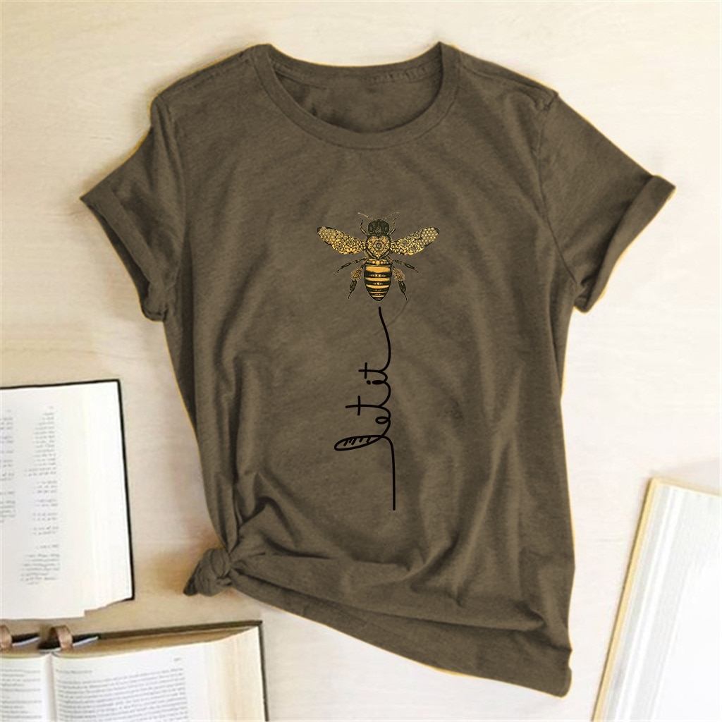 Women's Short Sleeve T-Shirt with Bee Print Women's Short Sleeve T-Shirt with Bee Print