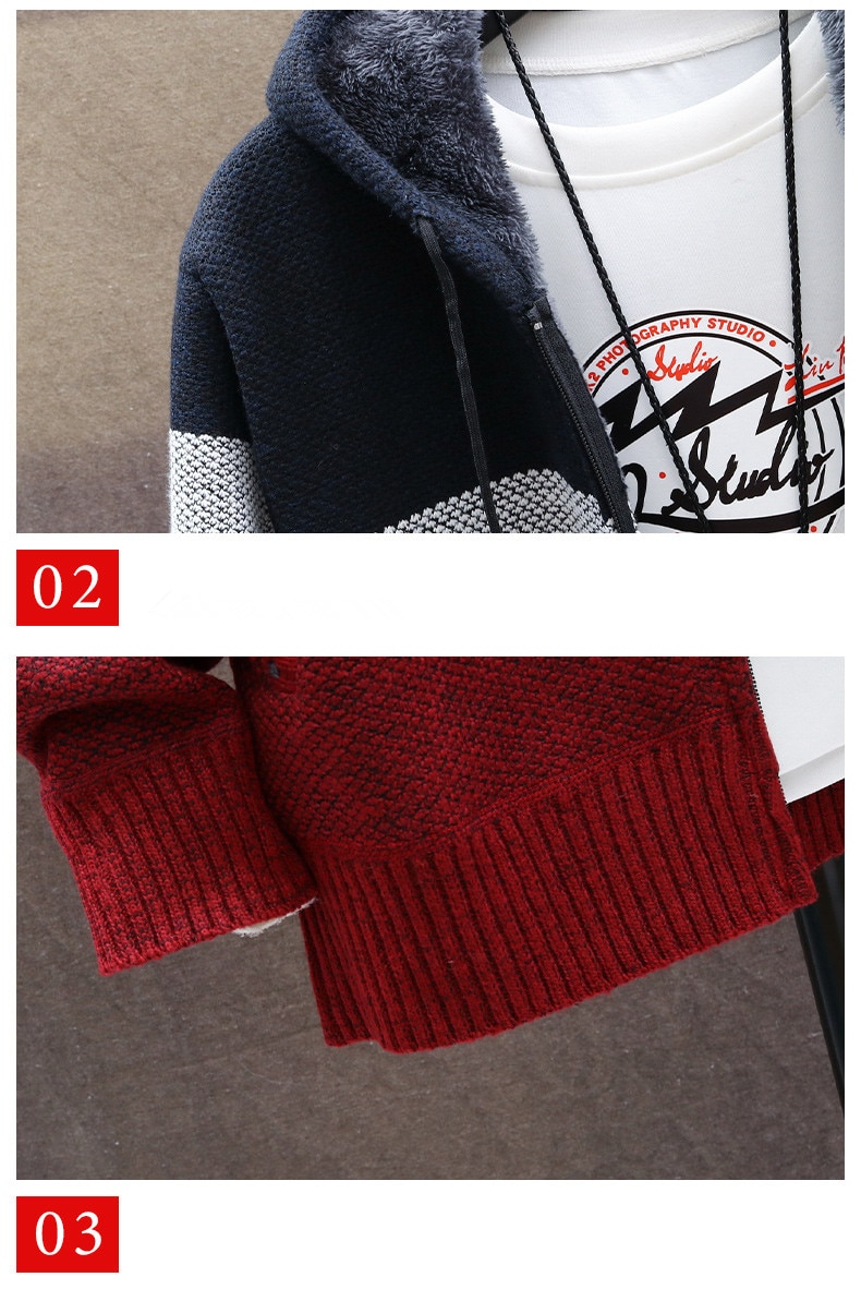 Men's Striped Warm Zipper Hoodie